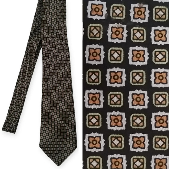 Vintage Oscar de La Renta  100% Silk Tie Black Pattern - Picture 1 of 13